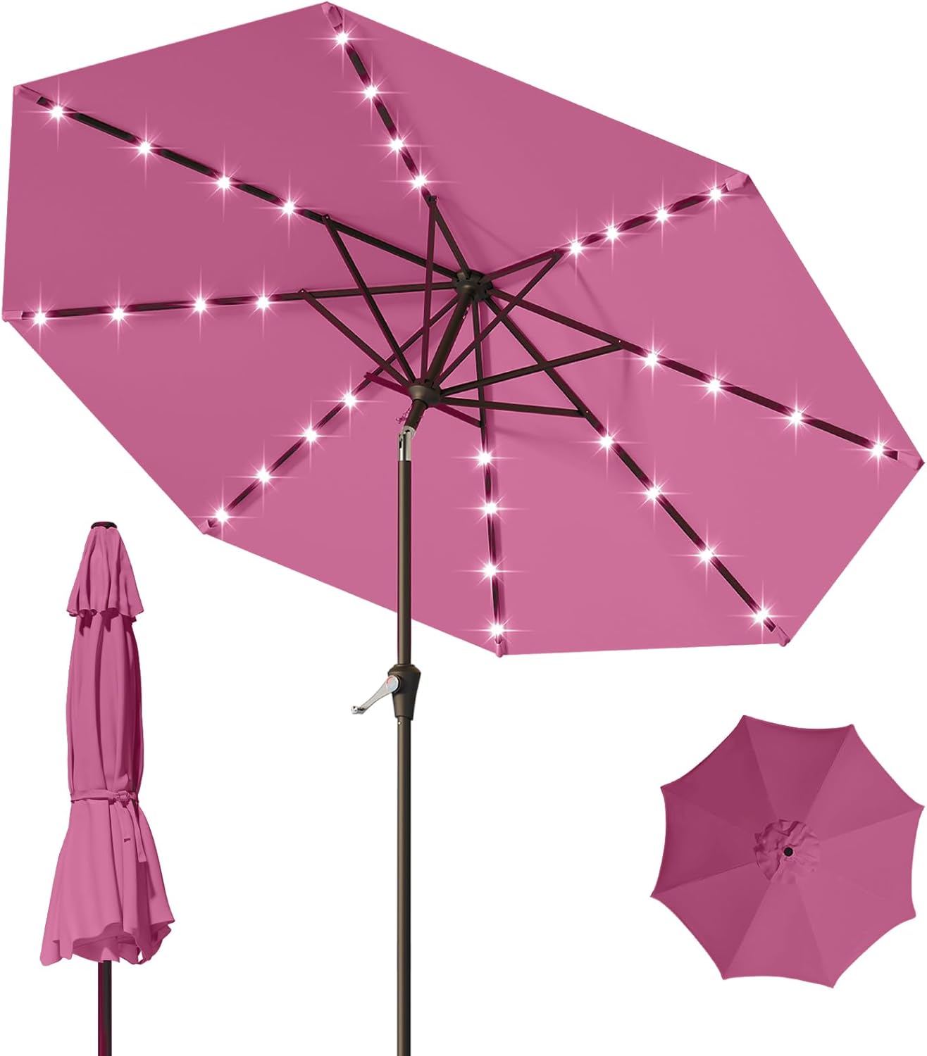 9FT Patio Umbrella with Solar Lights for Outdoor Relaxation