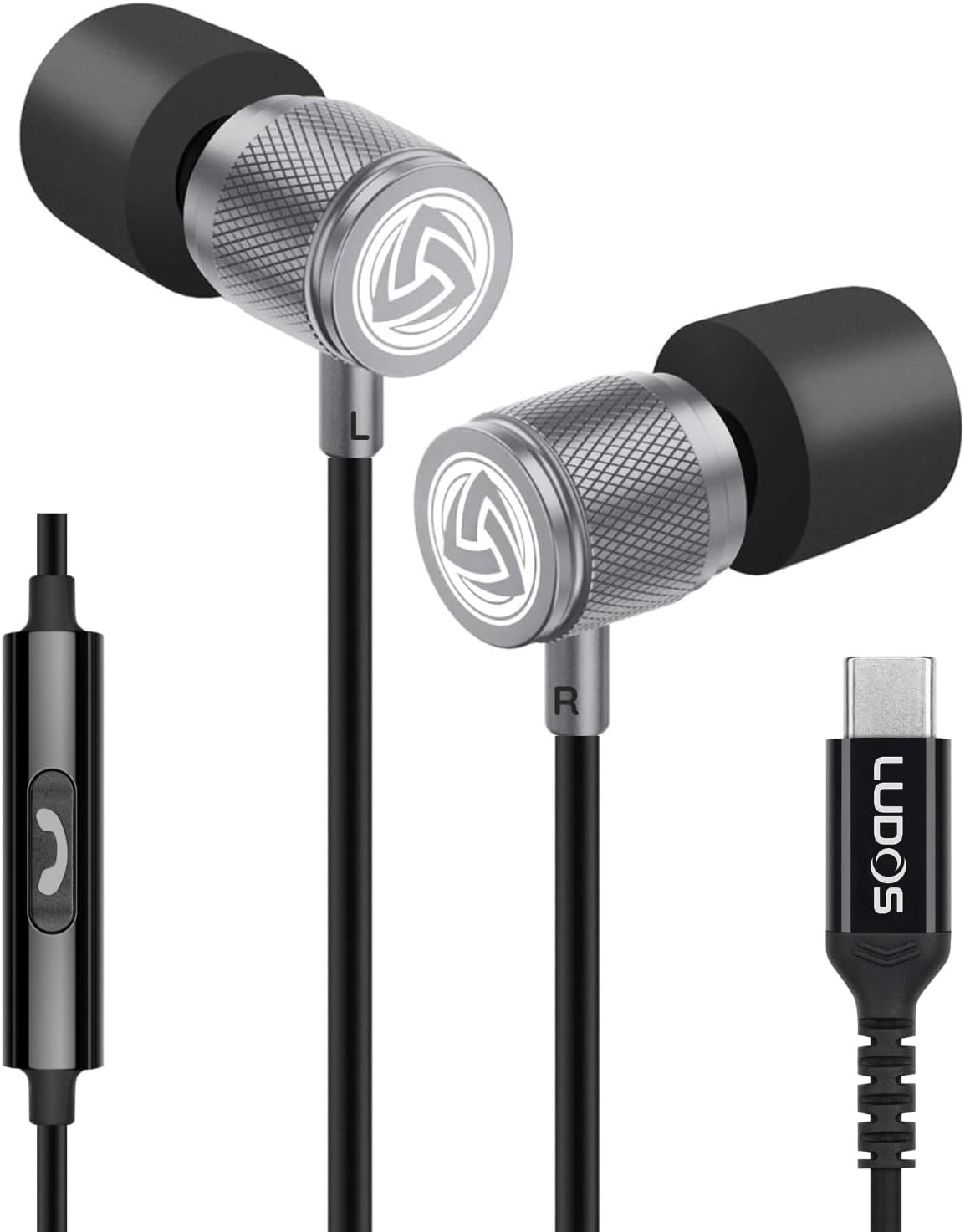 LUDOS Magnetic USB-C Earbuds - 5-Year Warranty, for iPhone & Samsung, Grey