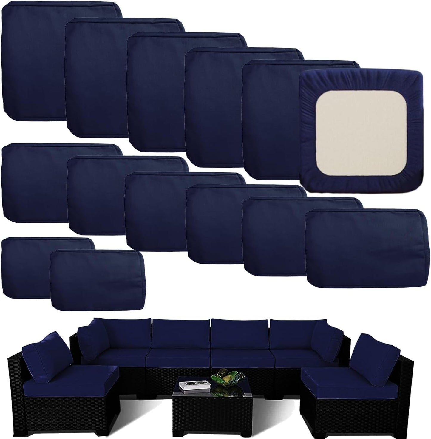 Outdoor Cushion Covers Replacement Set for 6-Seater Sofa