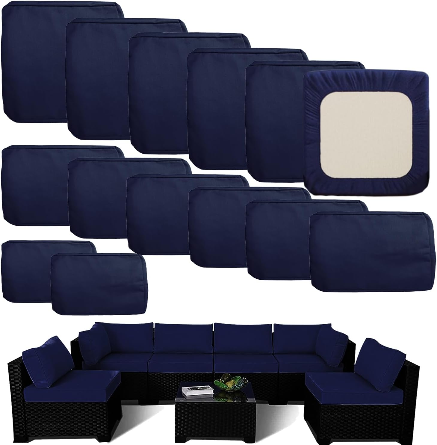 Outdoor Cushion Covers Replacement Set for 6-Seater Sofa