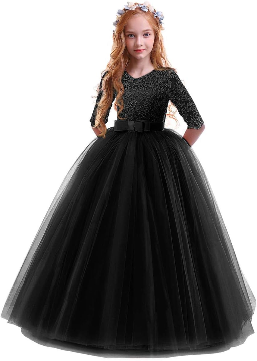 Girls Flower Vintage Floral Lace Dress by IBTOM CASTLE