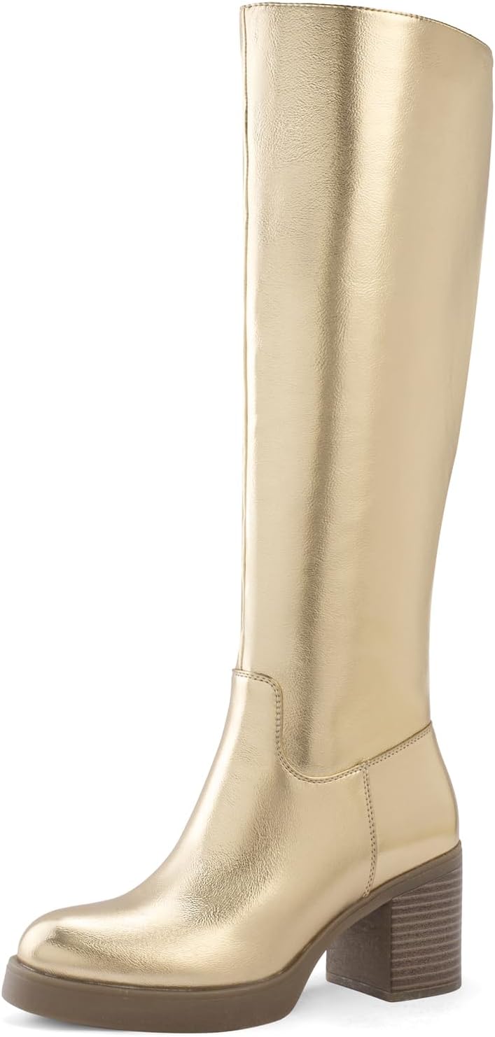 Shoe'N Tale Platform Knee High Boots for Women with Chunky Heel