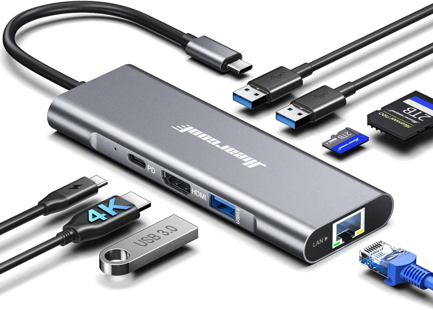 8in1 Hiearcool USB-C Hub: 4K HDMI & Ethernet