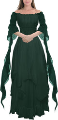 Victorian Renaissance Dress Puff Sleeve Off Shoulder Ruffle Women's