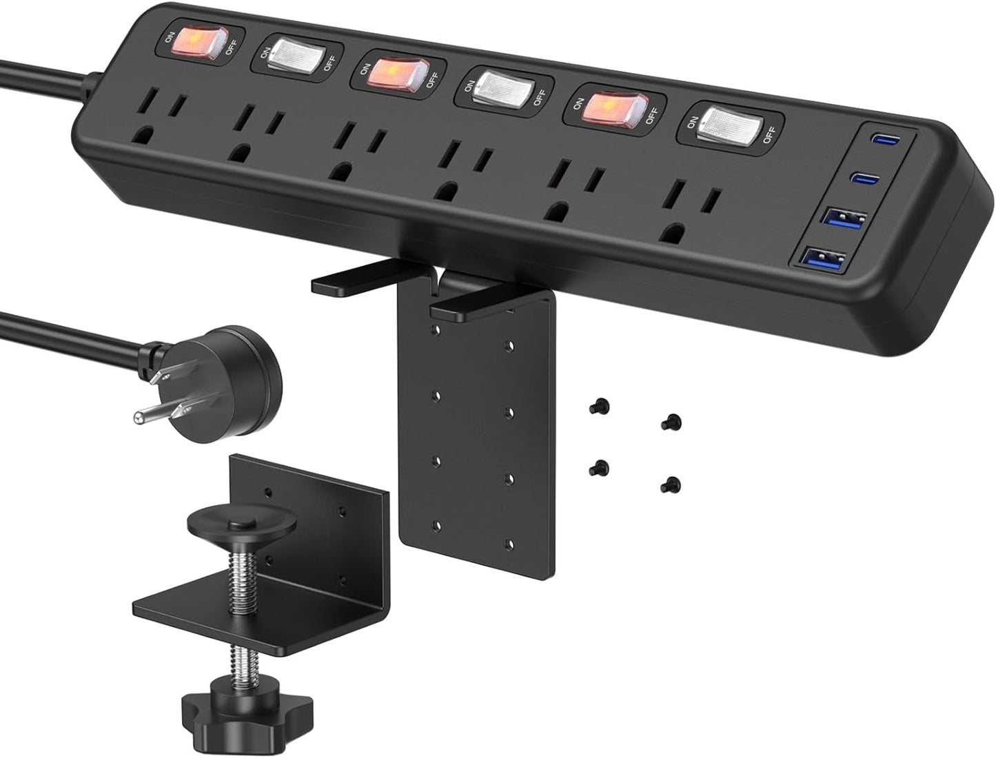 JUNNUJ 2-in-1 Clamp Power Strip - Ultimate Desktop Convenience
