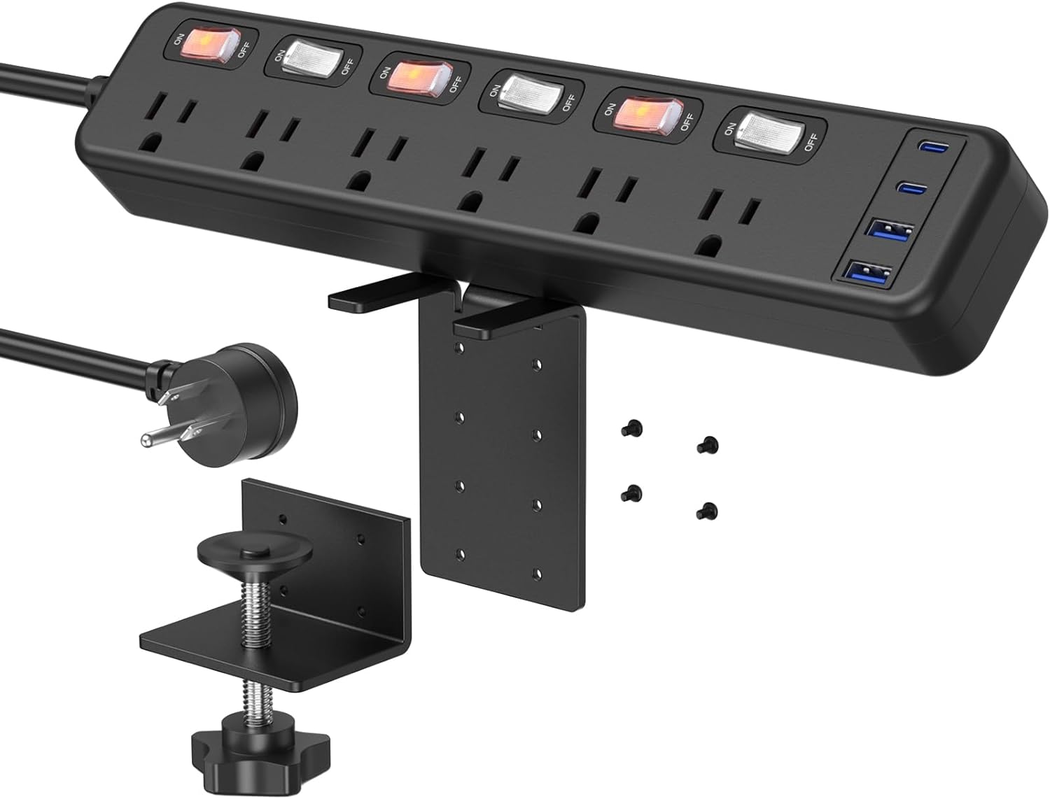 JUNNUJ 2-in-1 Clamp Power Strip - Ultimate Desktop Convenience