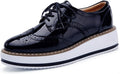Women's Platform Lace-Up Wingtips Oxfords - Square Toe Comfort