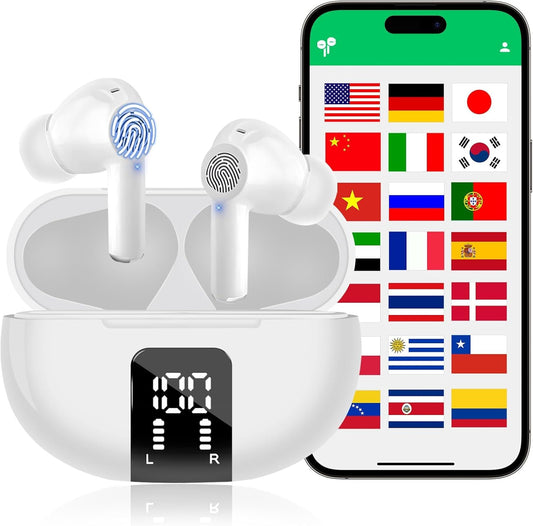 Aojo AI Translator Earbuds: Real-Time 3-in-1 Language Translation - 144 Languages - Ideal for Travel