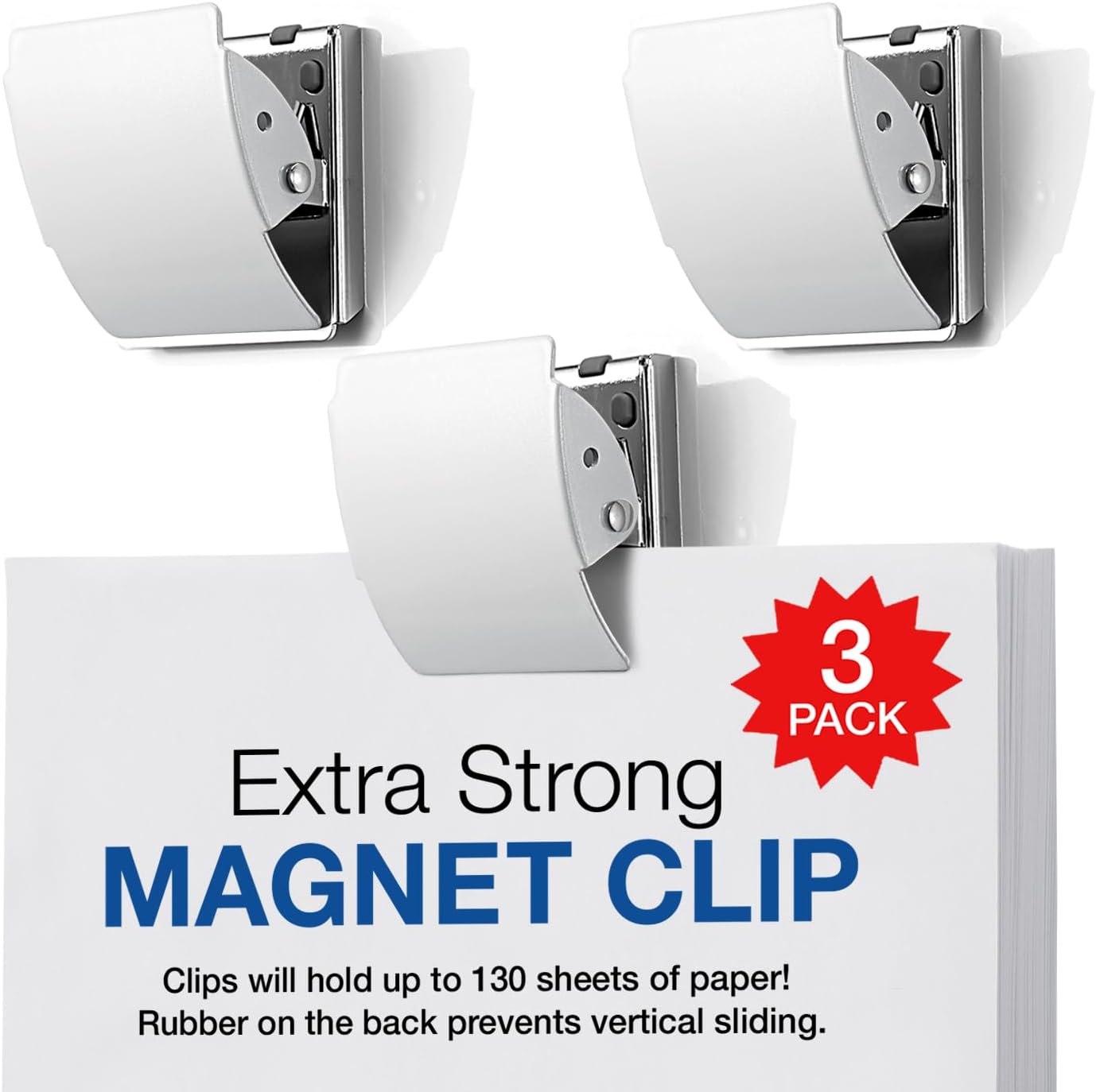 Extra Strong Magnetic Clips, Large White, Pack of 3