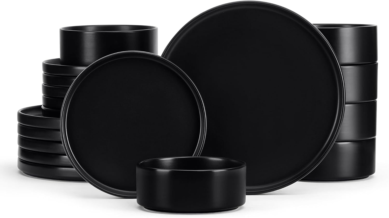 E-far Black Dinnerware Sets for 6, Stylish 18-Piece Set
