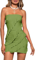 Women's Strapless Mini Dress Bodycon Mesh Ruffle - Sexy Summer Fit