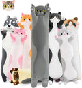 Long Cat Plush Pillow 51.1in Gray Kawaii Kitten - Soft Body Pillow