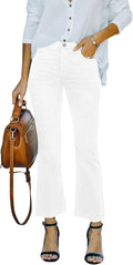 Cropped Stretchy Mid Rise Bell Bottom Jeans for Women - Raw Hem
