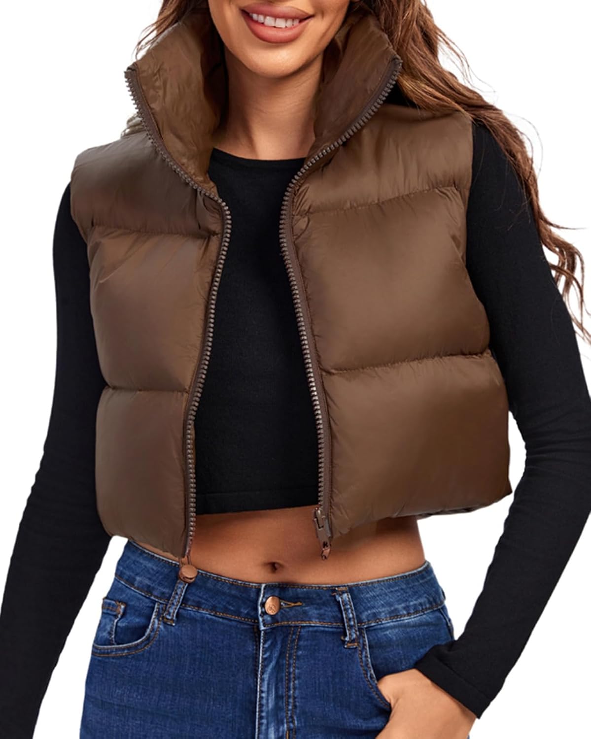 Fuinloth Women's Padded Vest: Stylish Lightweight Zip Crop Gilet