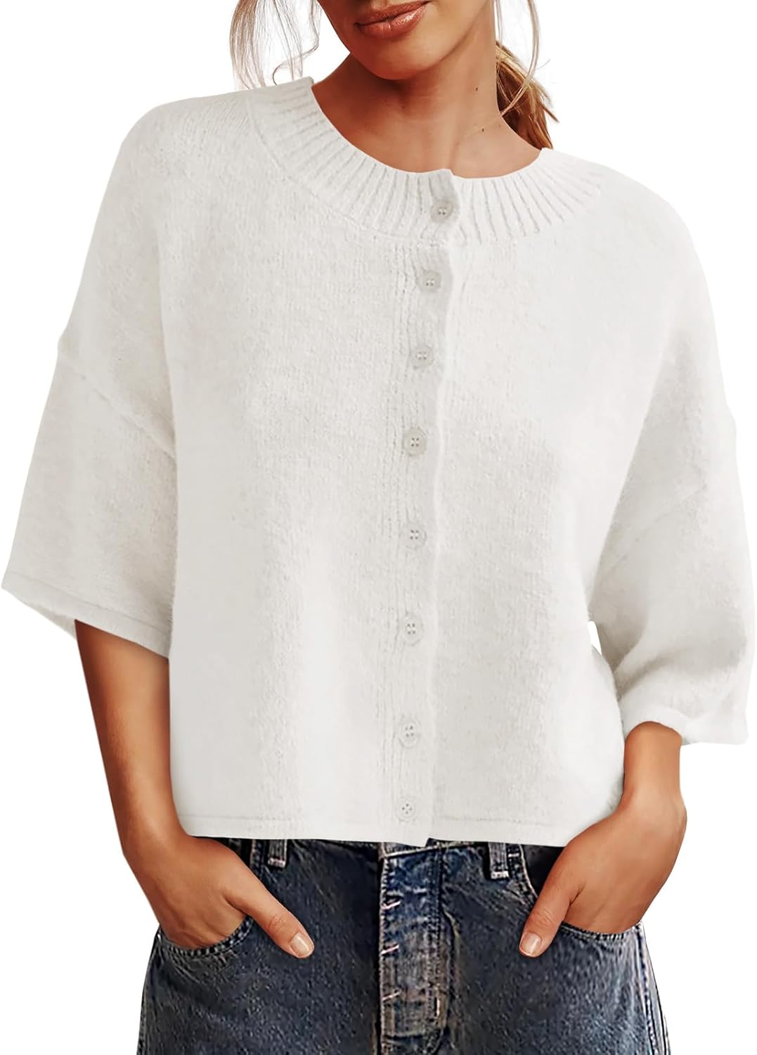 Saodimallsu Womens 3/4 Sleeve Cardigan Sweater for Fall Style