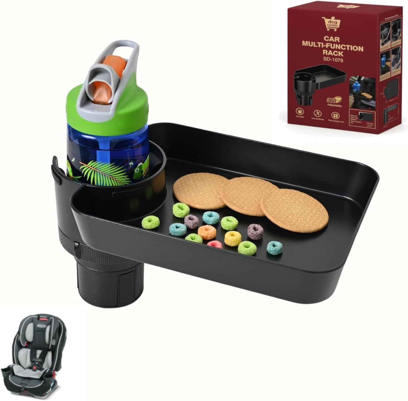 Adjustable Kids Travel Tray for Car Seat with Cup Holder