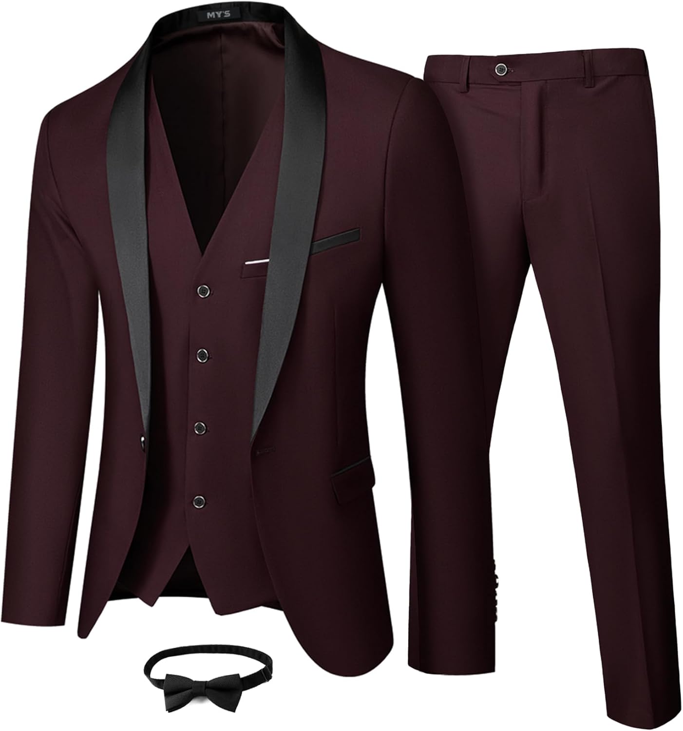 MY'S Mens 3 Piece Tuxedo Set for Weddings and Parties