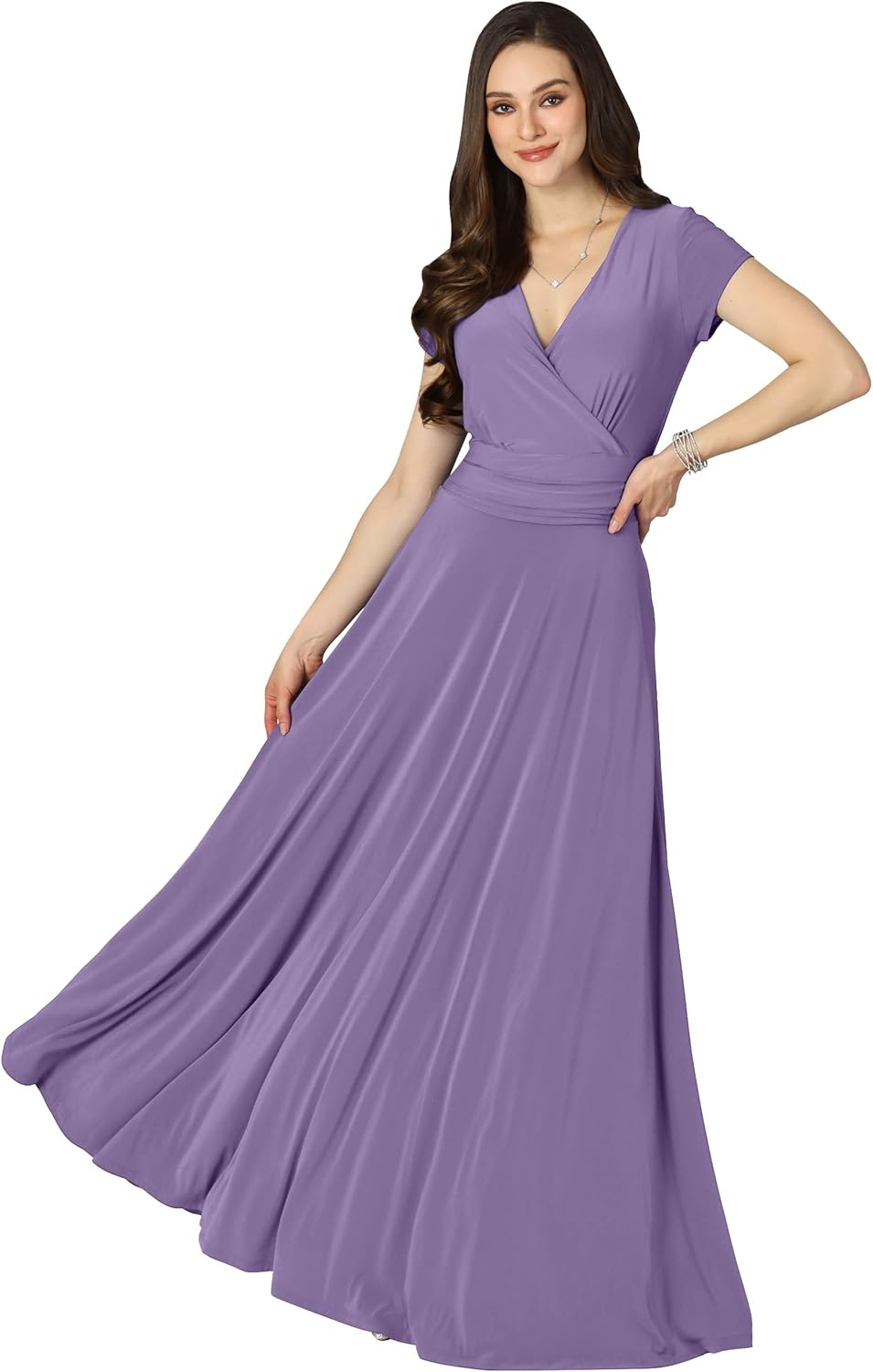 KOH KOH Womens Sexy Cap Short Sleeve V-Neck Flowy Gown