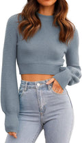 GeGekoko Womens Sexy Crew Neck Cropped Sweaters Ribbed Knit - Cozy