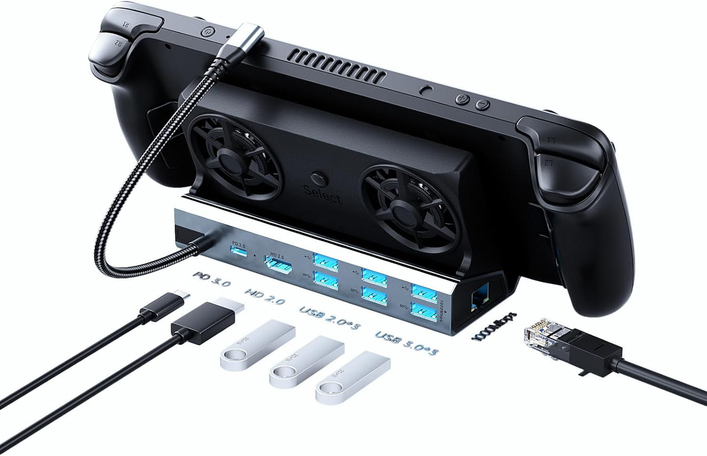 Docking Station for Steam Deck with 9 in 1 Features and Fans