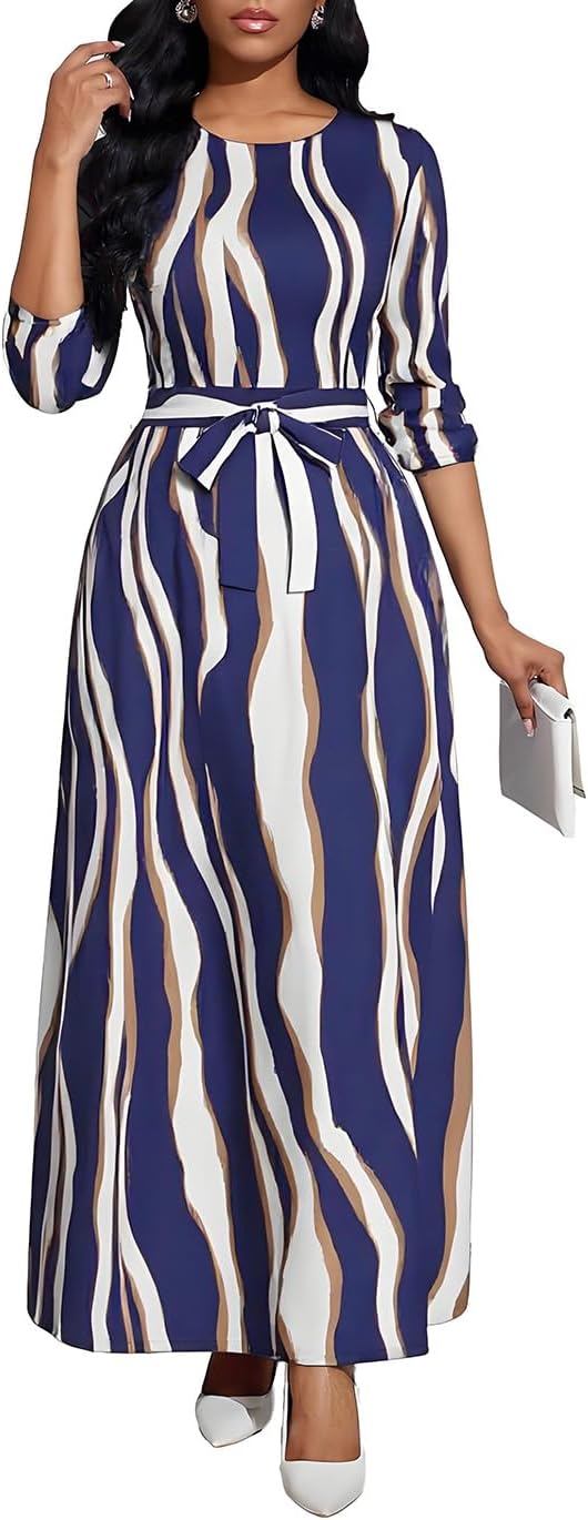 Long Dress for Women Casual Long Sleeve Maxi Dress with Belt