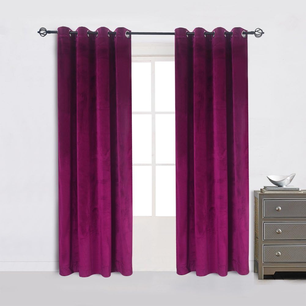 Super Soft Luxury Velvet Fuchsia Room Darkening Curtain Panels