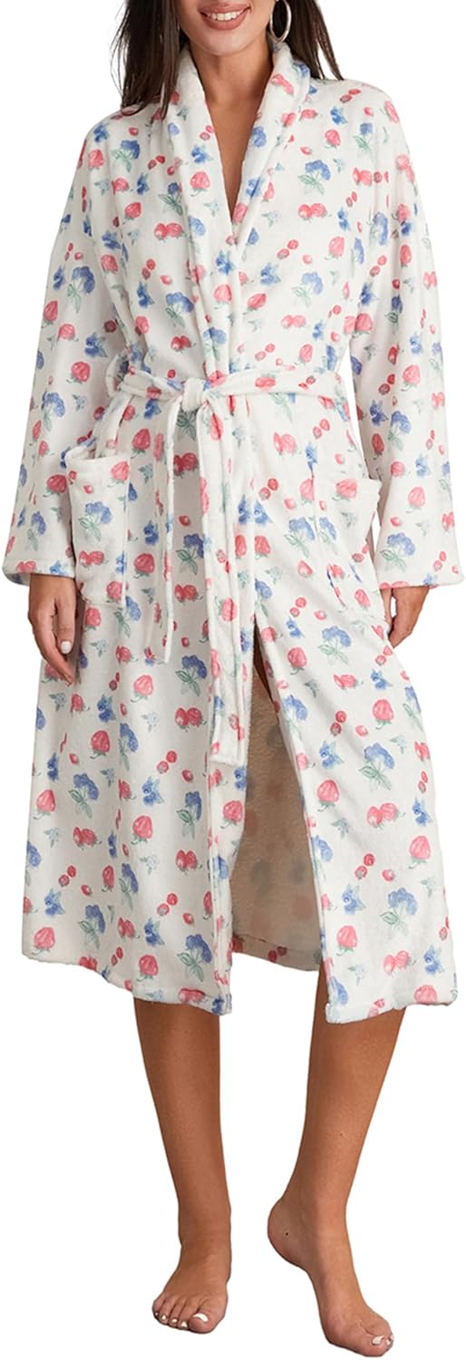 Owl's-Yard Women's Soft Summer Dressing Gown with Floral Print