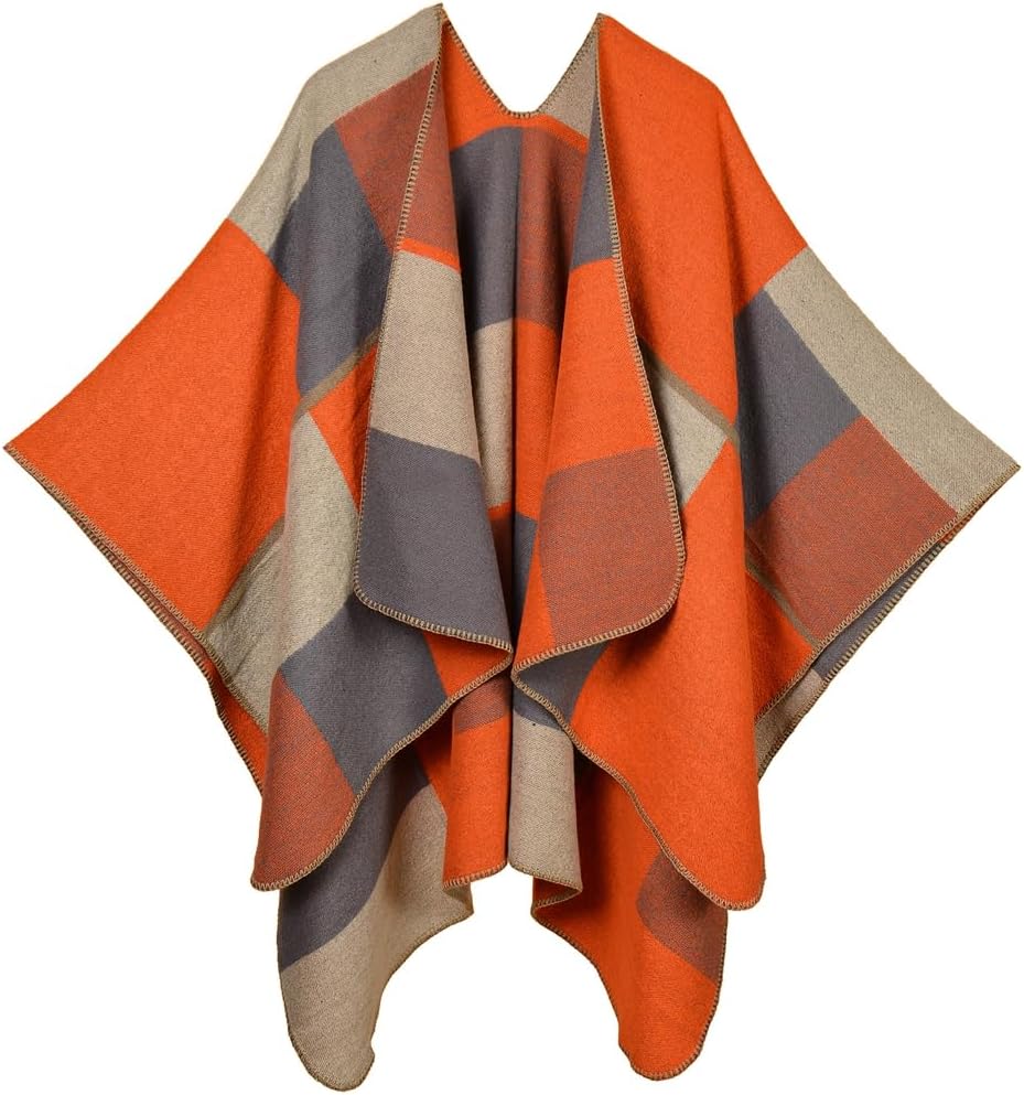 Stylish Women's Plaid Sweater Poncho Cape Coat for All Occasions