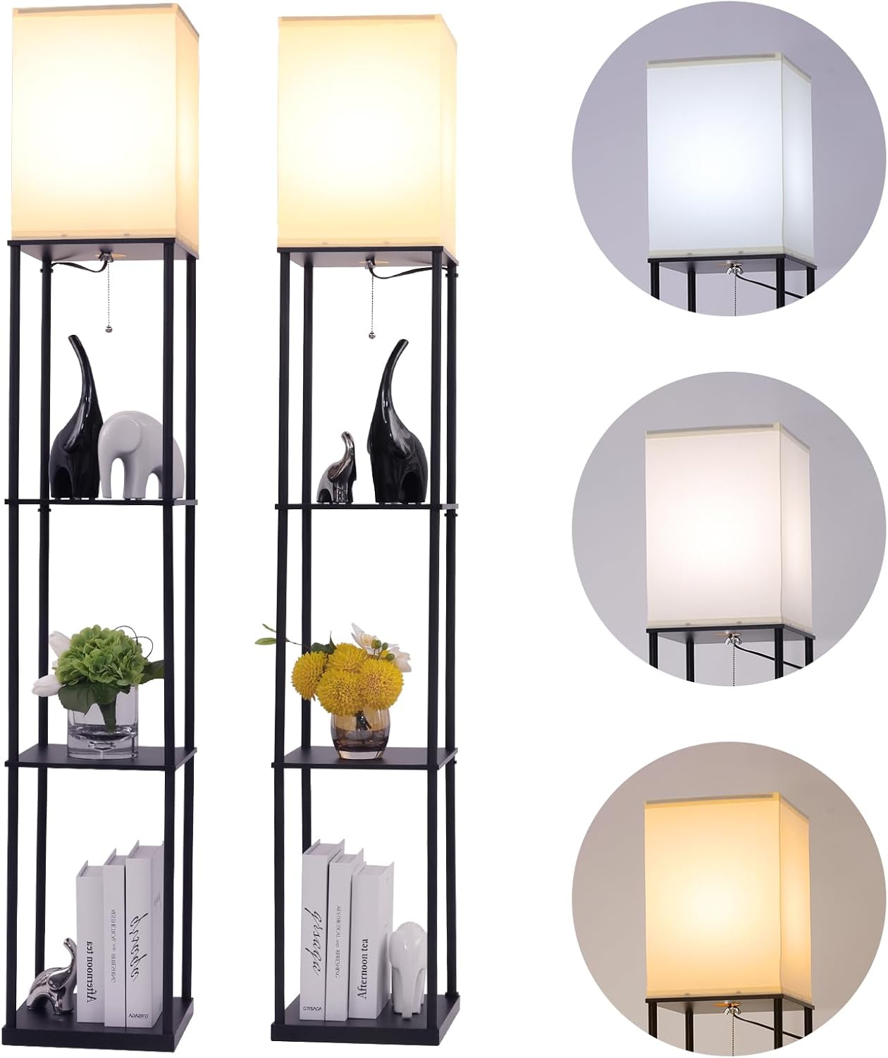 Modern Floor Lamp with Shelves and 3 Color Temperature Bulb