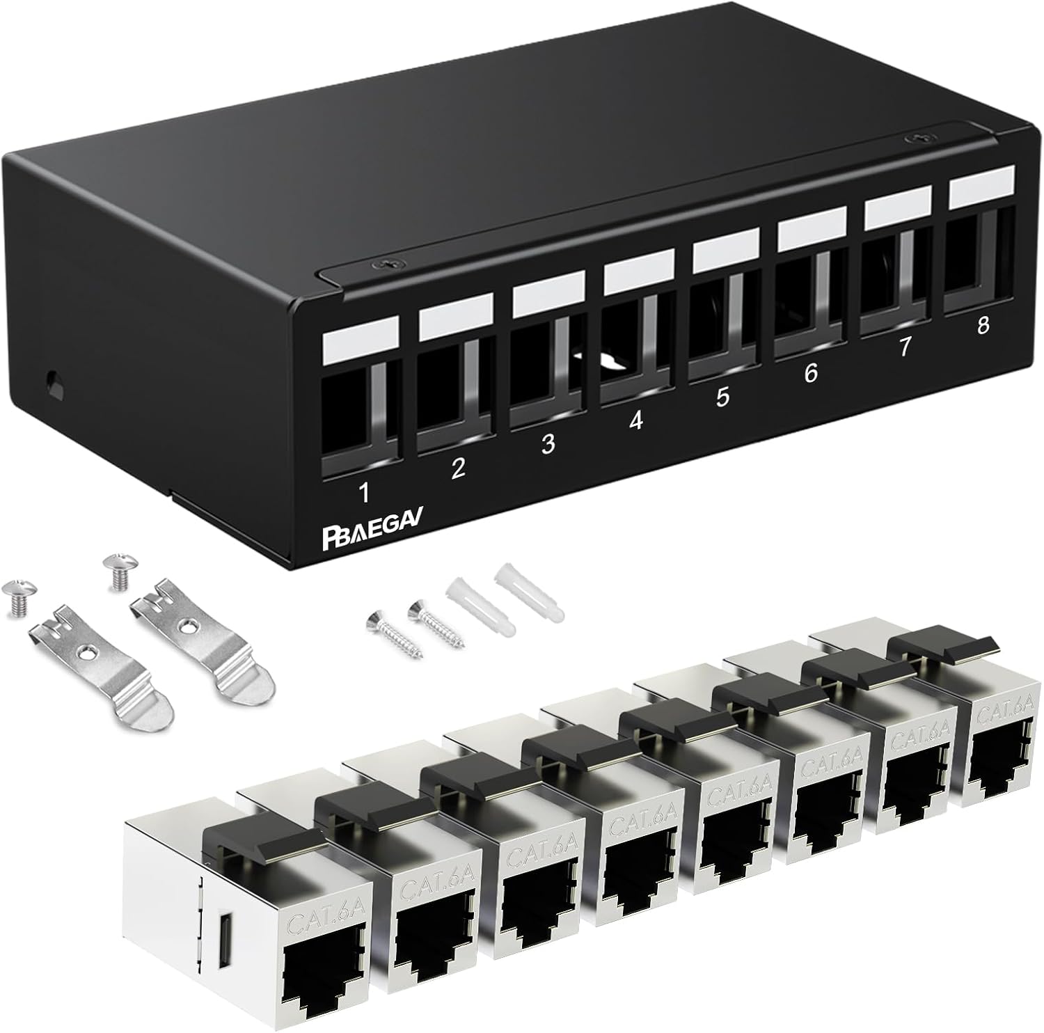 8 Port Patch Panel with Cat6A Keystone Jacks for Efficient Networking