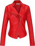 Faux Leather Moto Biker Jacket for Women - Short Vegan Coat
