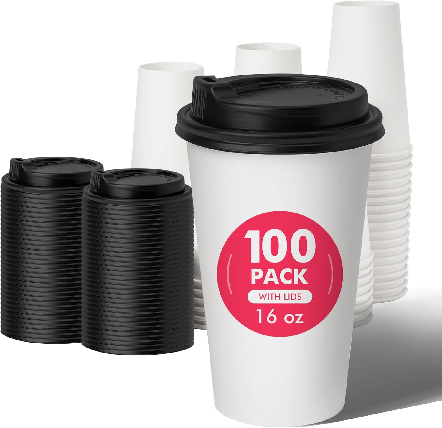 RACETOP 16 oz 100 Pack Disposable Coffee Cups with Lids - Hot & Convenient!