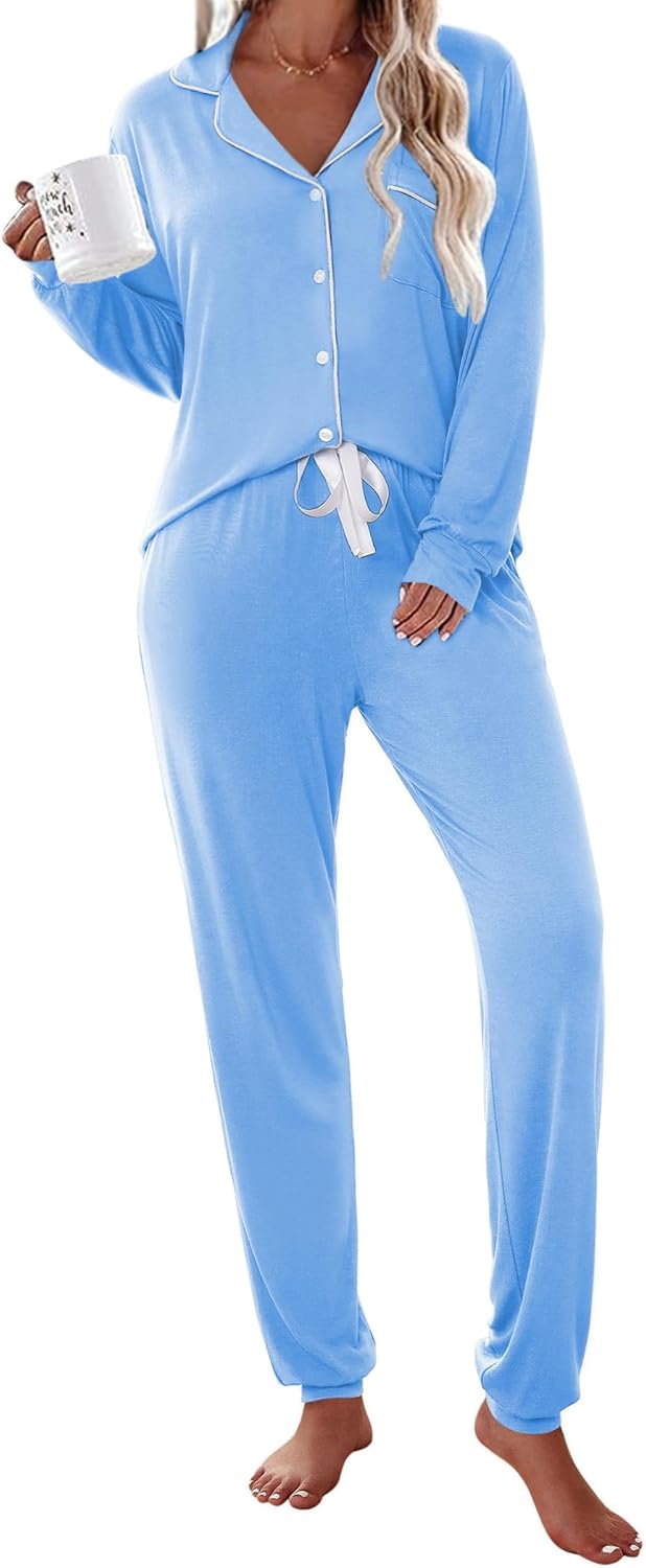 Ekouaer Pajamas Set Long Sleeve Sleepwear for Ultimate Comfort