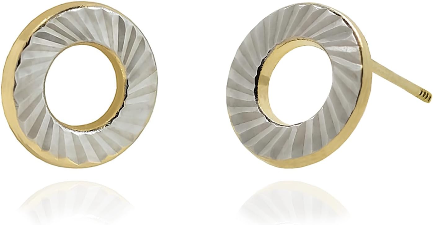 Hoberta Real 10k White Gold Diamond Cut Circle Stud Earrings