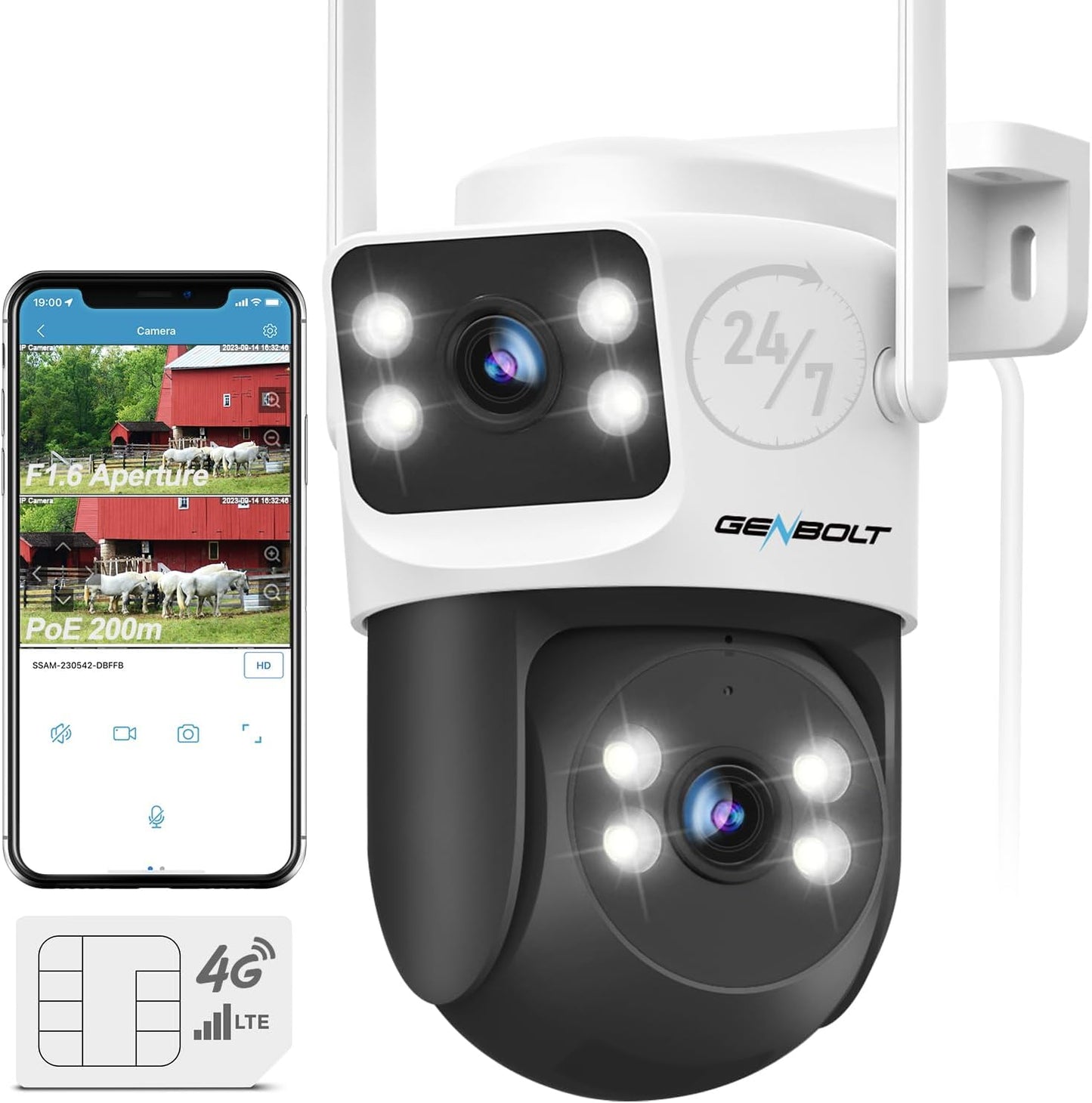 GENBOLT 4G LTE Cellular Security Camera with Dual Lens Coverage