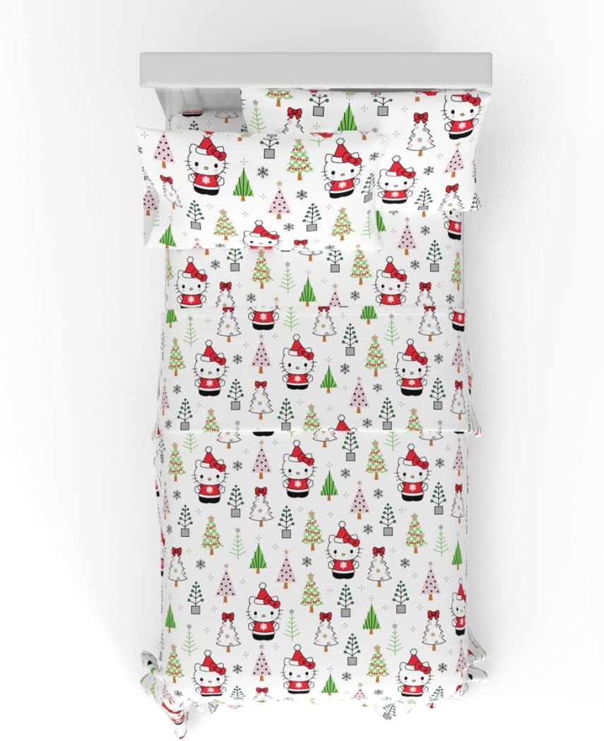Hello Kitty Holiday Flannel Sheet Set for Twin Size Beds