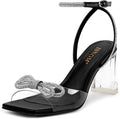 Clear Rhinestone Heels for Women with Sparkly Bow - 7.5cm Heel