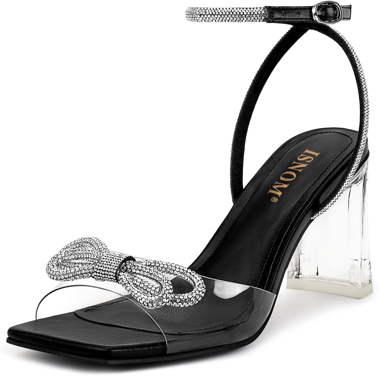 ISNOM Clear Rhinestone Heels for Women - Comfortable & Sassy