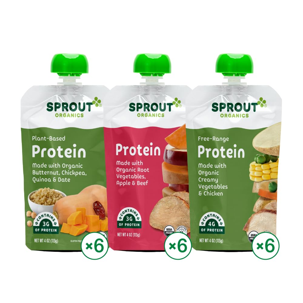 Sprout Organics Baby Food Purees for 8+ Months, Pack of 18