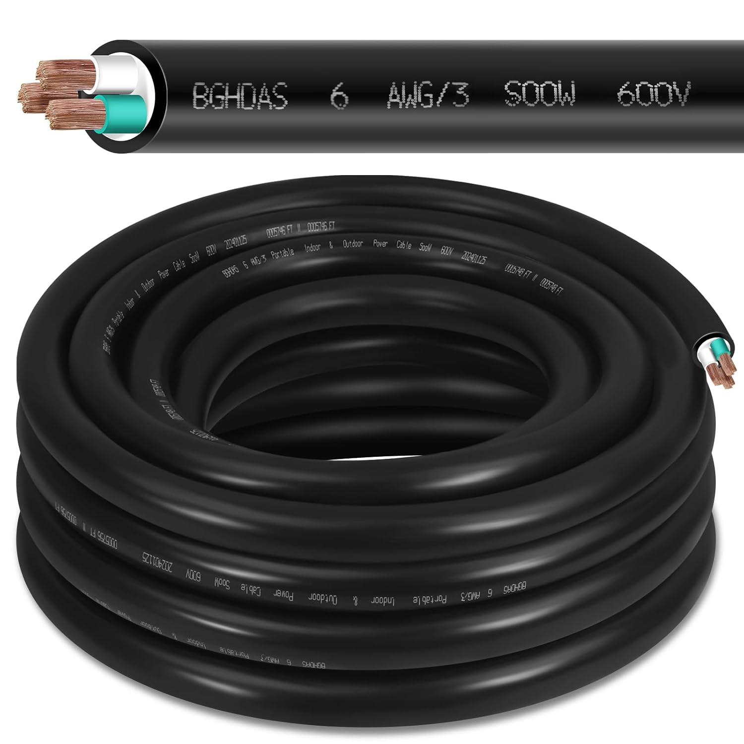 20ft 6/3 6 AWG Portable Power Cable for Heavy Duty Use