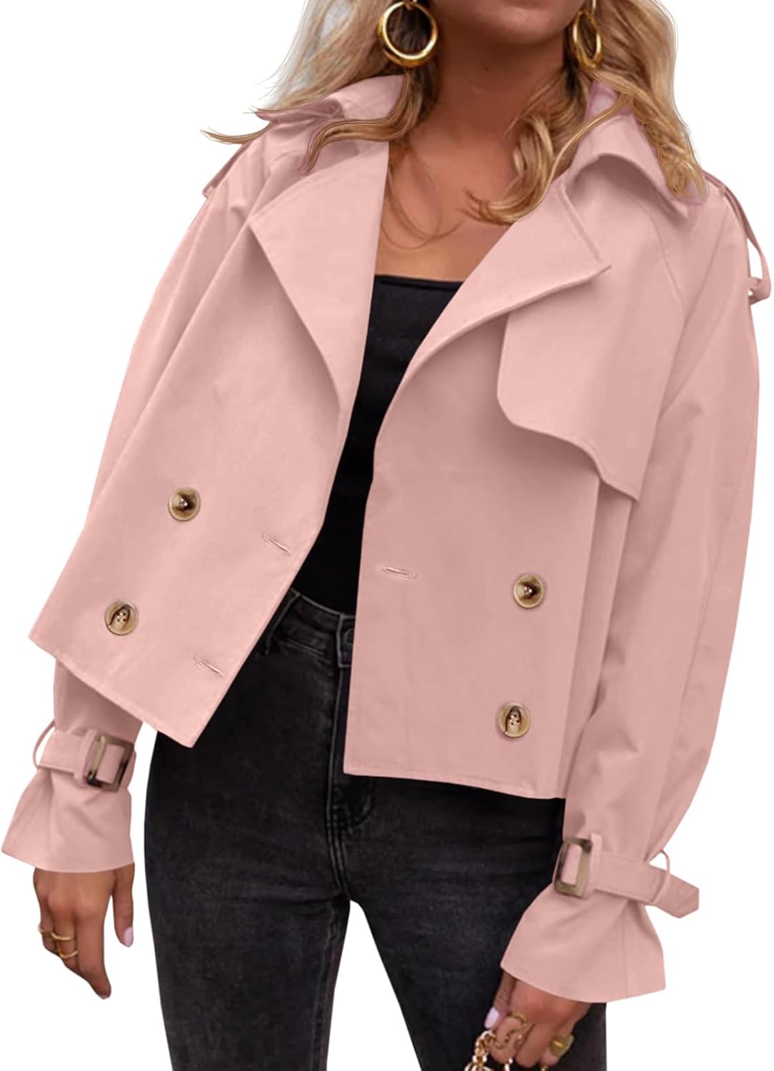 Cropped Trench Coat for Women - Stylish Oversized Jacket