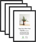 11x14 Black Picture Frame Set of 4 - Solid Oak Wood, Plexiglass