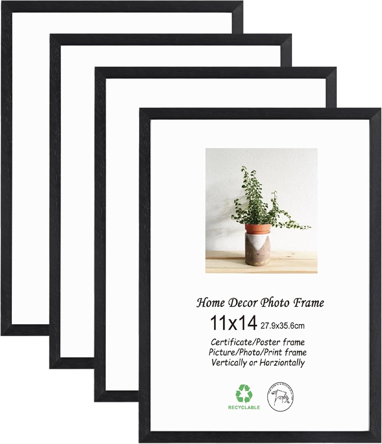 11x14 Black Picture Frame Set of 4 for Wall Mount Display