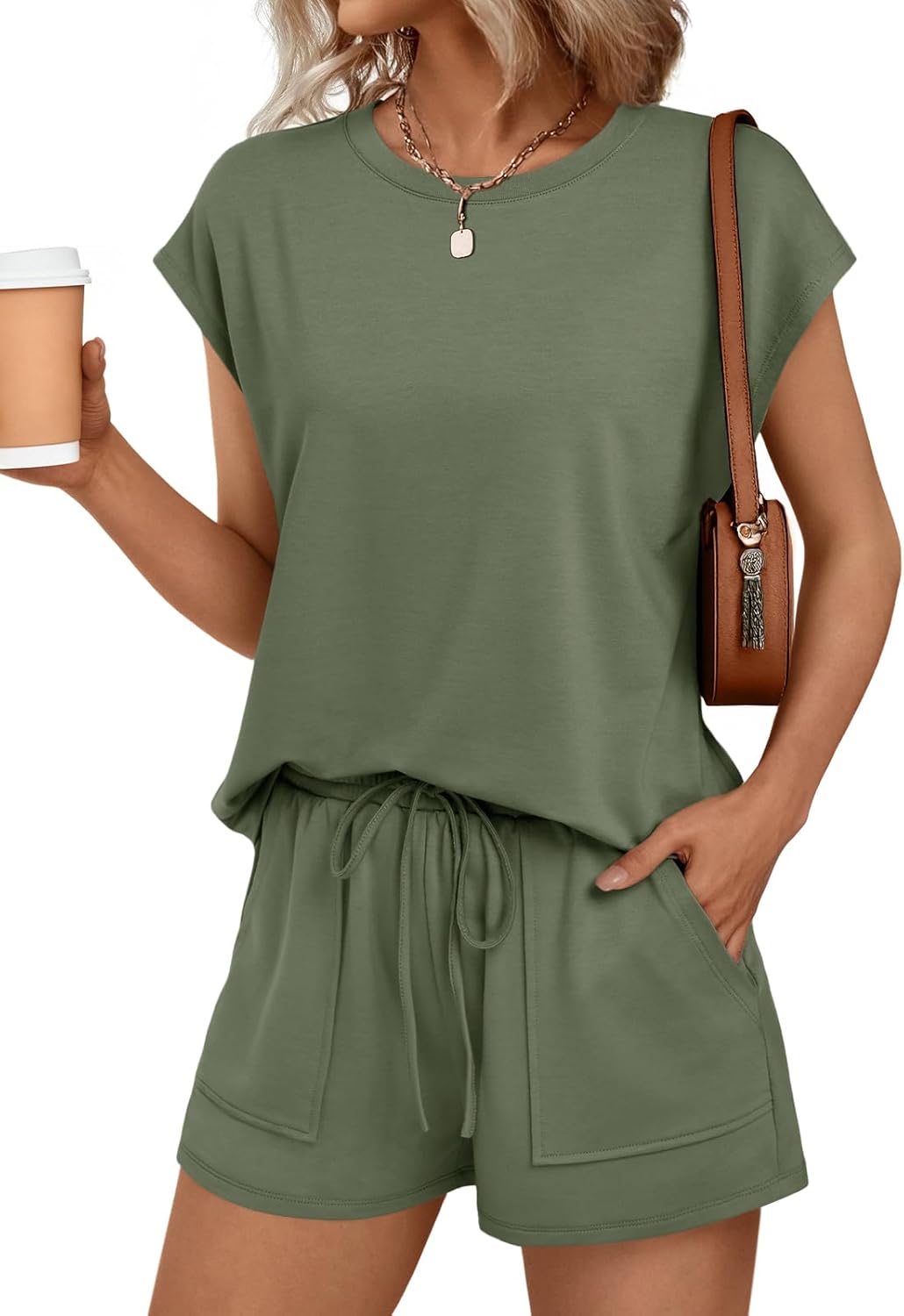 AUTOMET Womens Crew Neck Two Piece Summer Sweatsuit Set