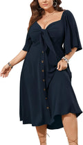 Plus Size Summer Dress with Bow Tie and Deep V Neck Style
