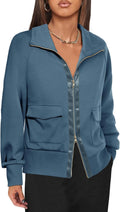 Zip up Sweatshirt Collared Neck Lightweight Jacket for Women