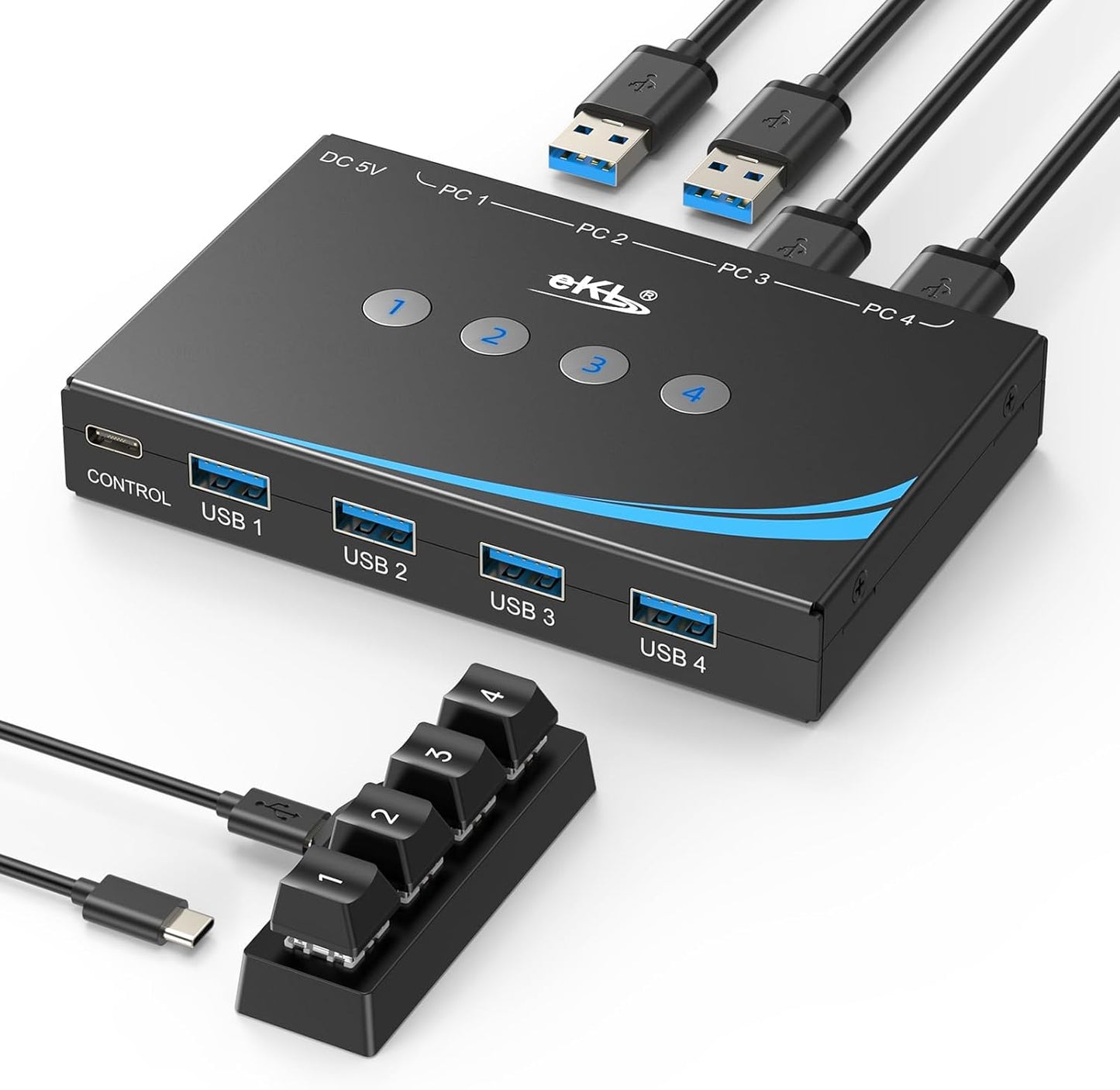 eKL USB 3.0 Switch for 4 Computers Sharing Peripherals Easily