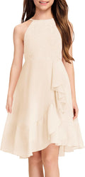 Girls Lace Flower Ruffle Halter High Low Dress - Flowy Chiffon Junior