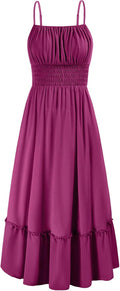 Women's Smocked Spaghetti Strap Maxi Dress - Flowy Ruffle Beachwear