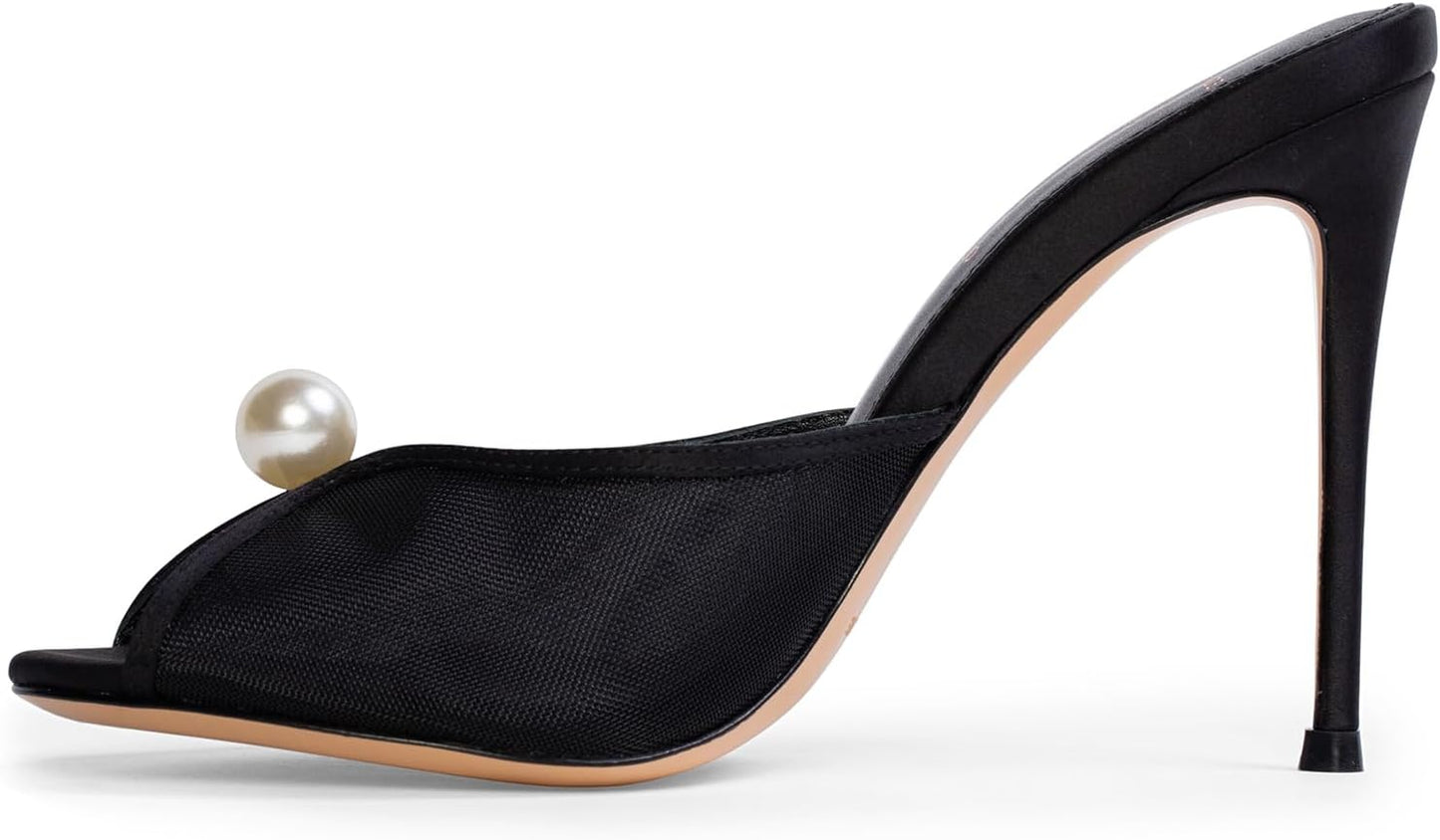 Mesh Mule Heels for Women with 4 Inch Stiletto Heel Style
